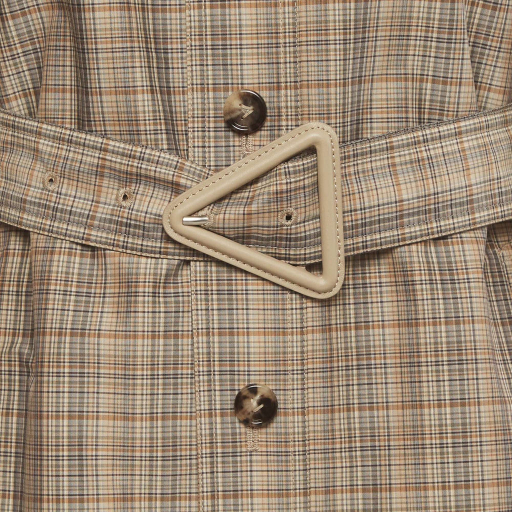 Bottega Veneta Oak/Olive Check Poplin Water-Repellent Midi Coat S