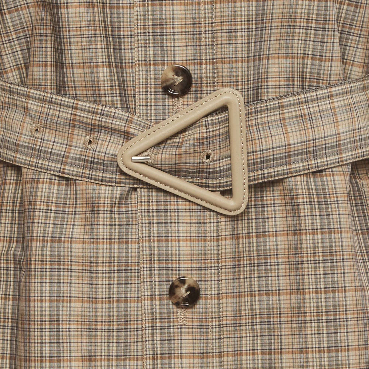 Bottega Veneta Oak/Olive Check Poplin Water-Repellent Midi Coat S