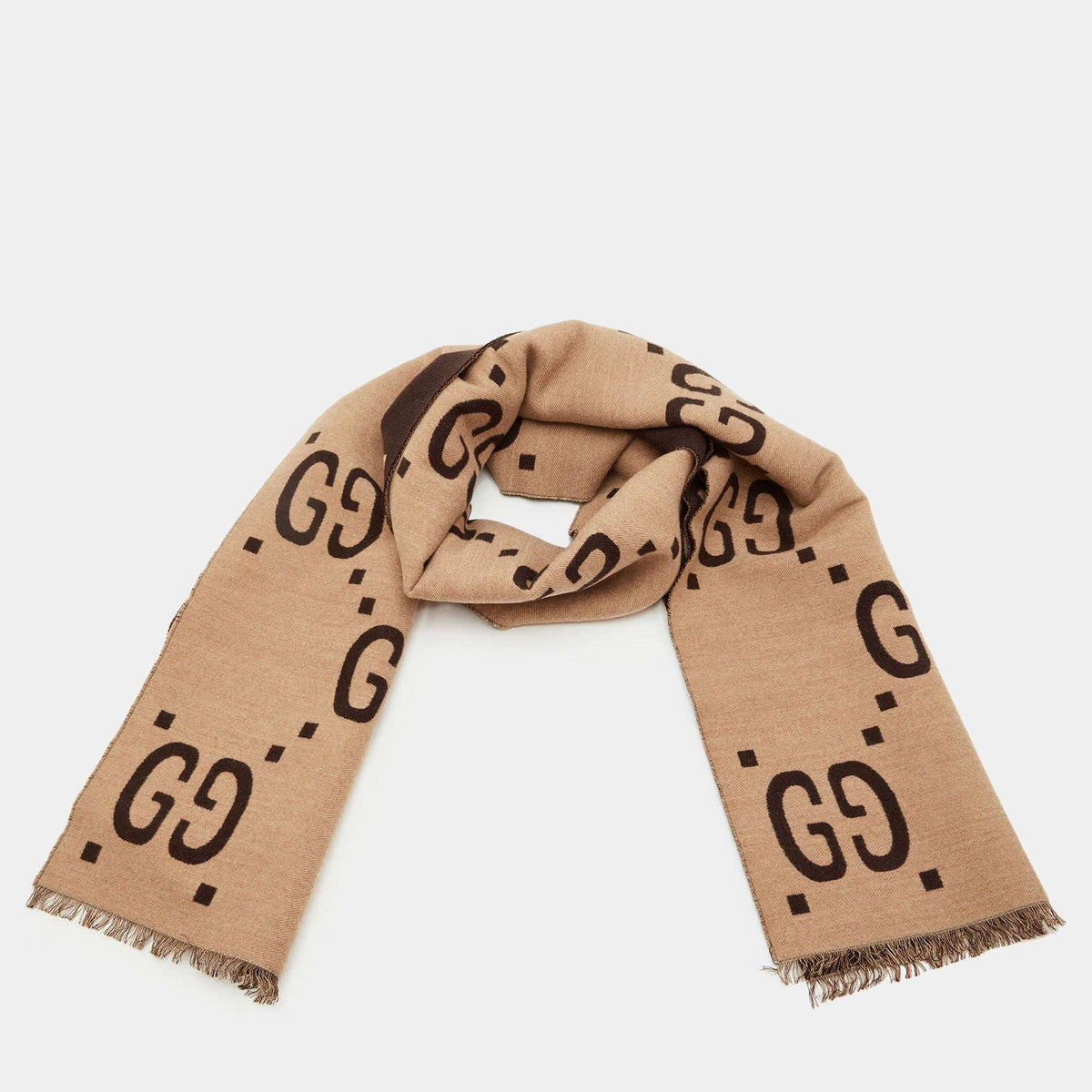 Gucci Brown GG Jacquard Wool & Silk Scarf
