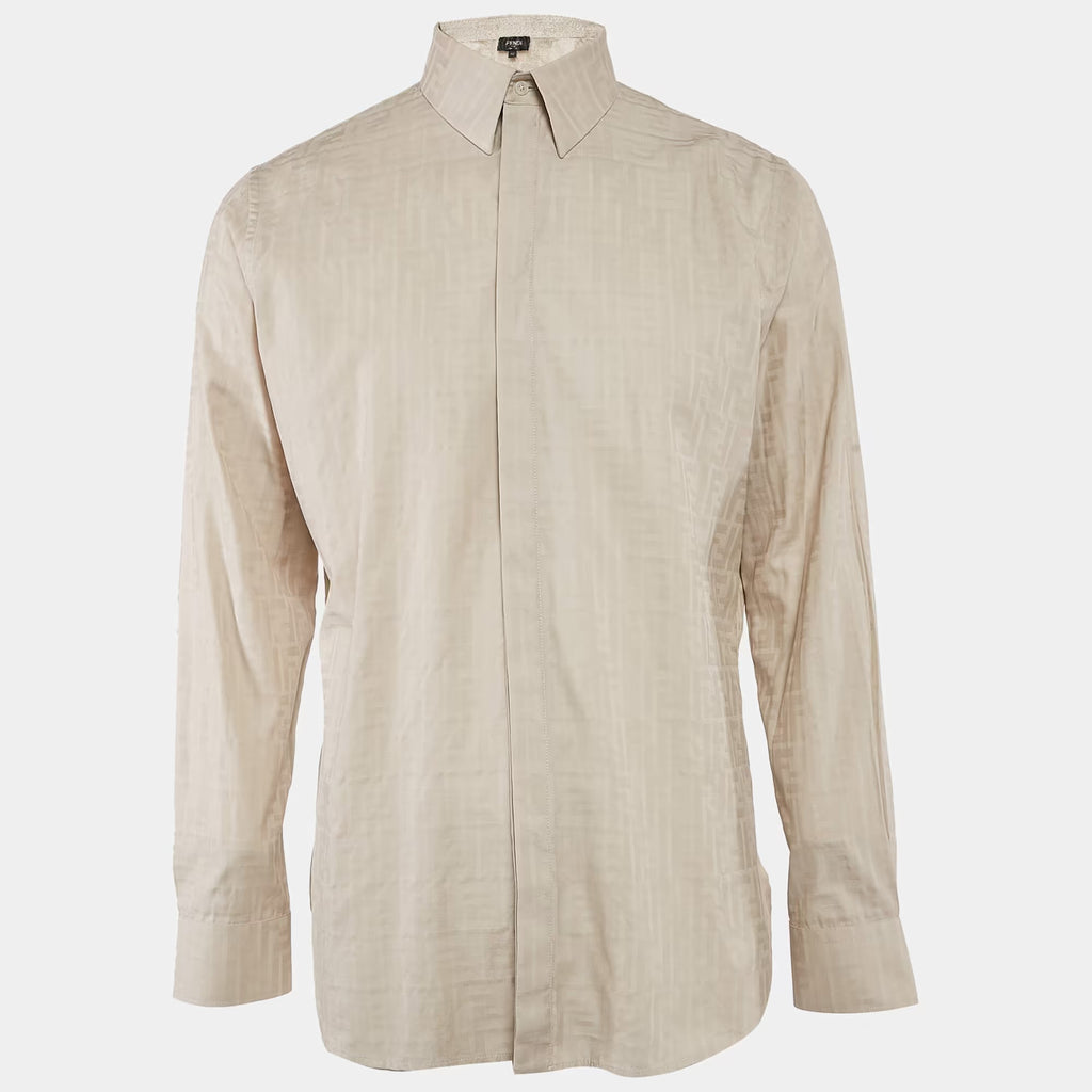 Fendi Beige Zucca Jacquard Button Front Shirt XL