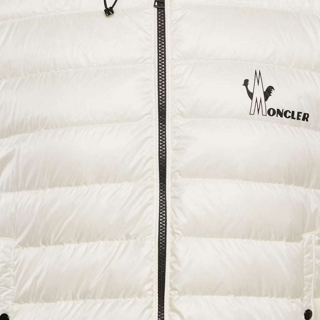 Moncler White Logo Print Cotton Knit and Quilted Nylon Down Jacket L