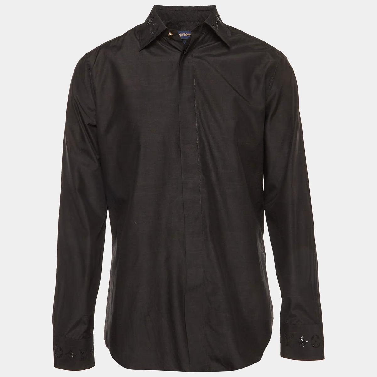 Louis Vuitton Black Logo Sequin Embroidered Poplin Long Sleeve Shirt M
