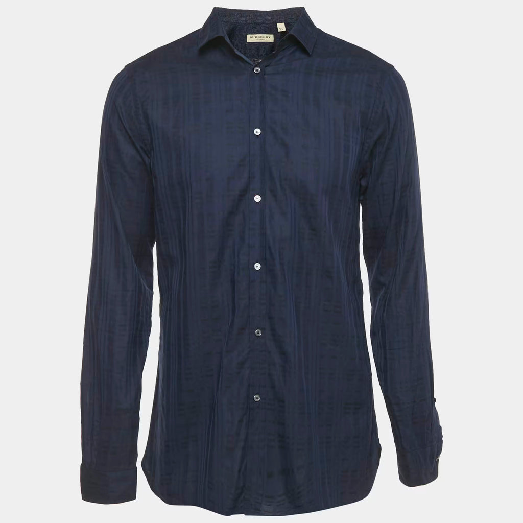 Burberry Navy Blue Checks Cotton Tailored Shirt L