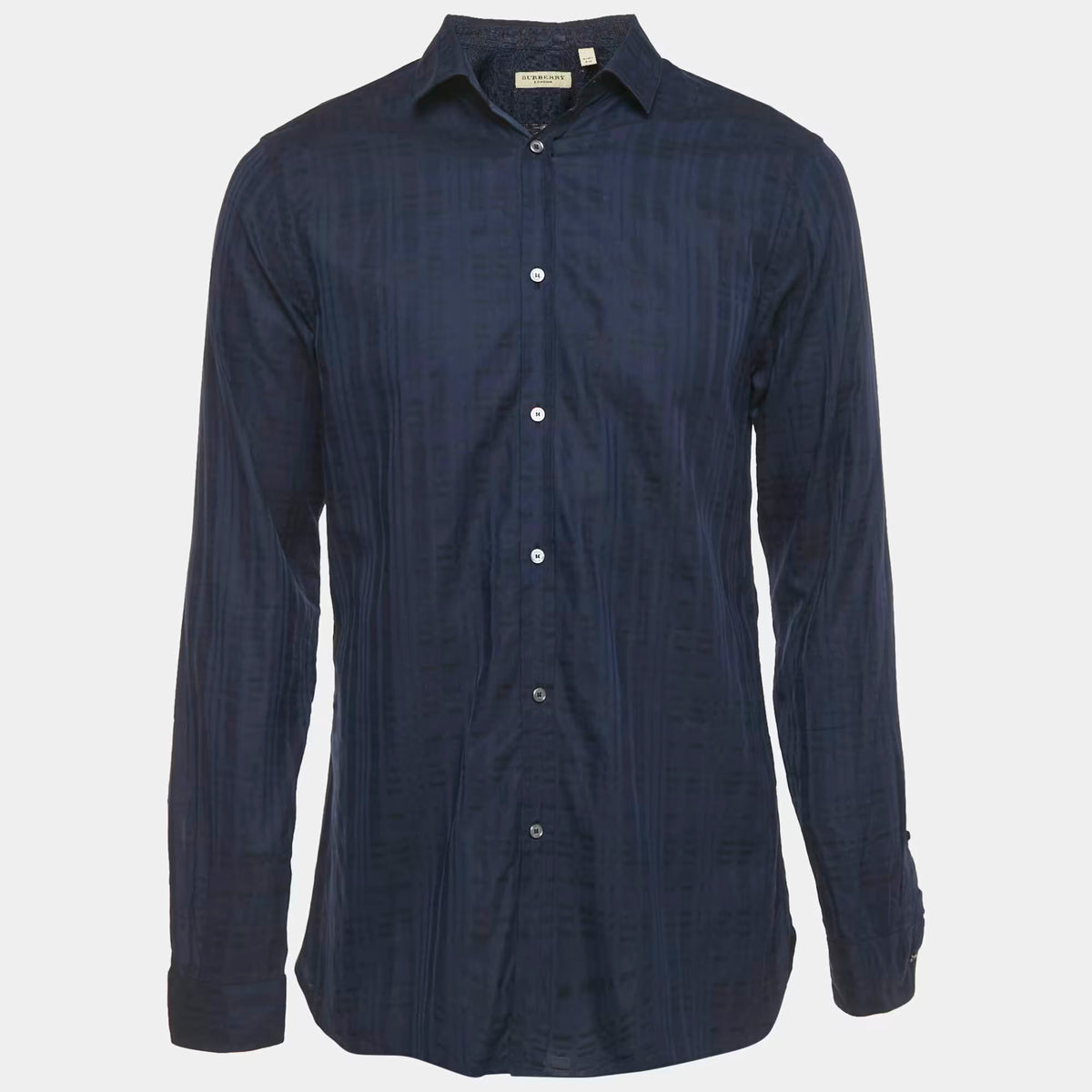 Burberry Navy Blue Checks Cotton Tailored Shirt L