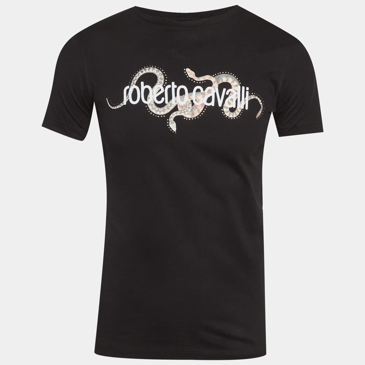 Roberto Cavalli Black Snake Graphic Logo Crew Neck T-Shirt S