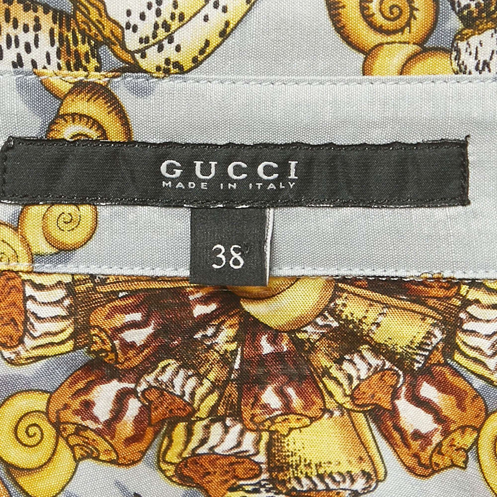 Gucci Blue Shell Print Silk Button Front Shirt S