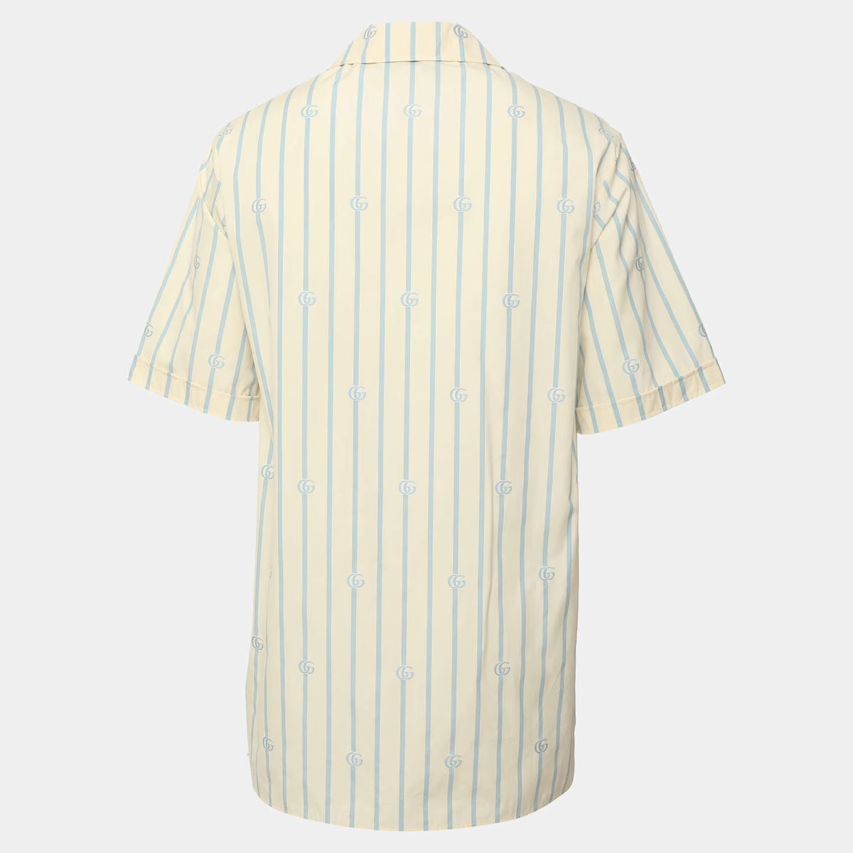 Gucci Light Beige Blue Stripe Poplin Short Sleeve Shirt XXL