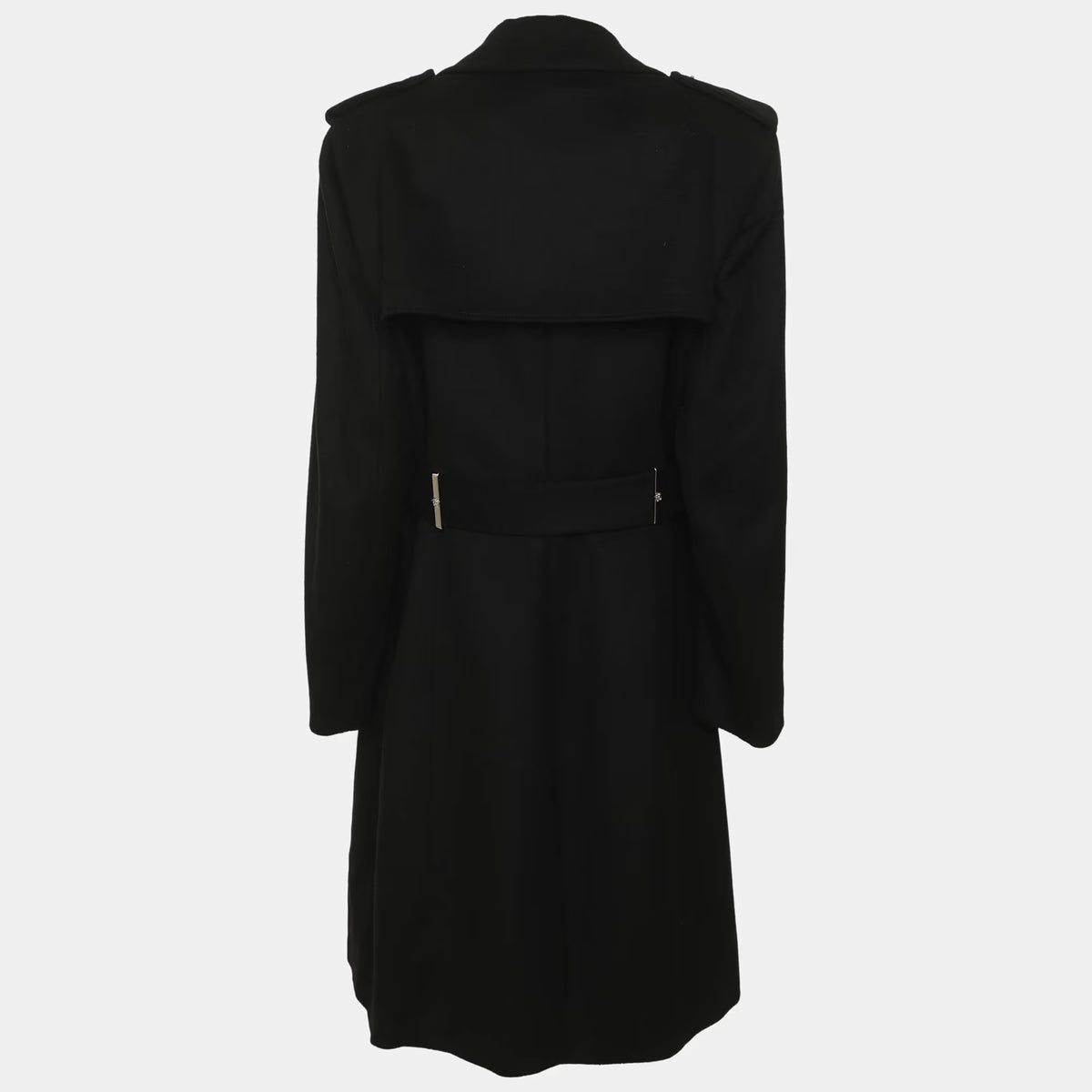 Versace Black Wool Blend Double Breasted Belted Overcoat L