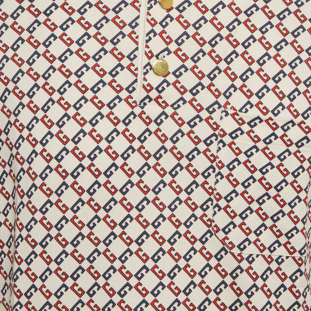 Gucci Cream Geometric G Cotton Polo T-Shirt S