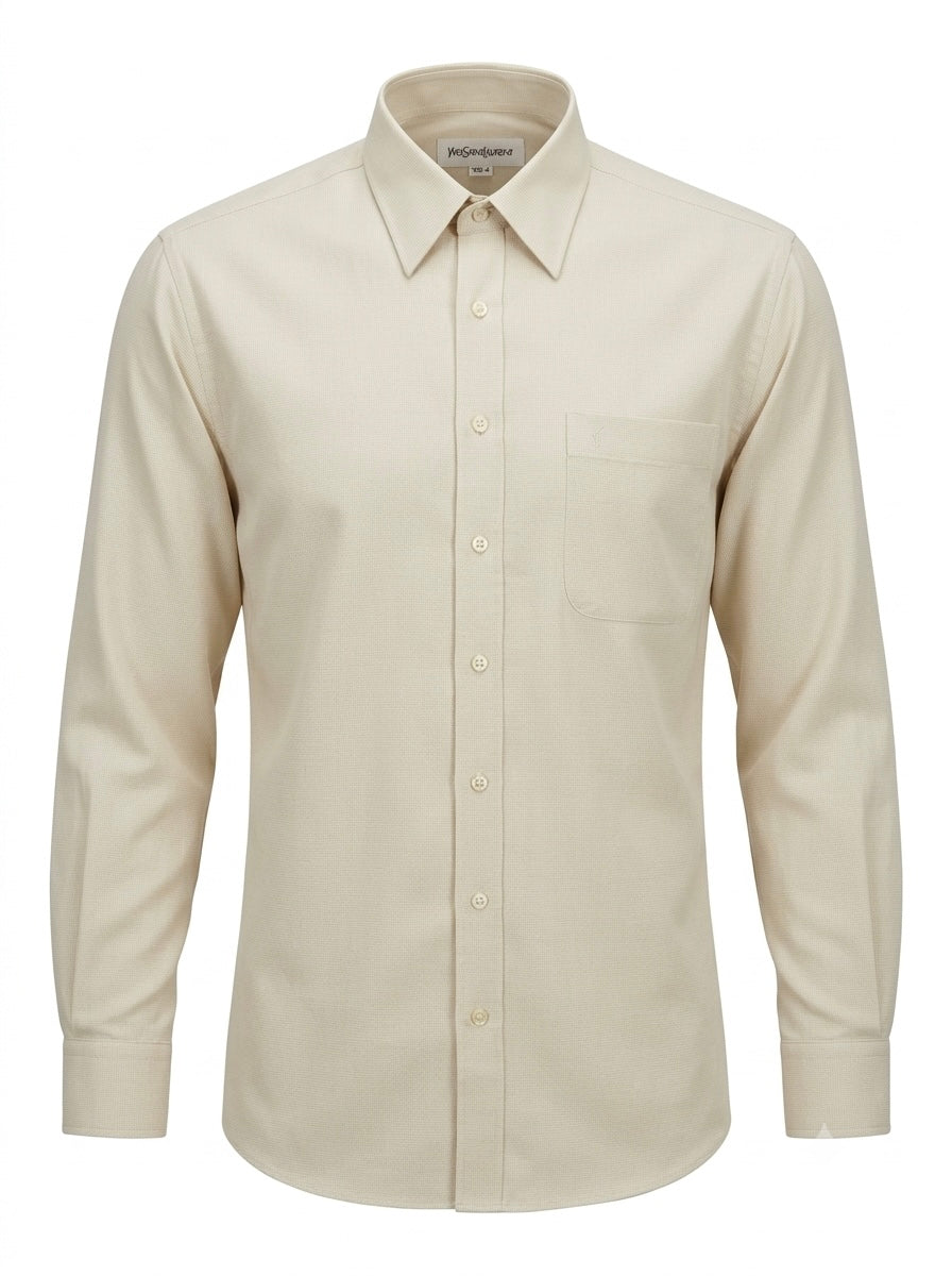 Yves Saint Laurent Embroidered YSL Logo Long-Sleeve Shirt - Cream / Beige Pre-Owned