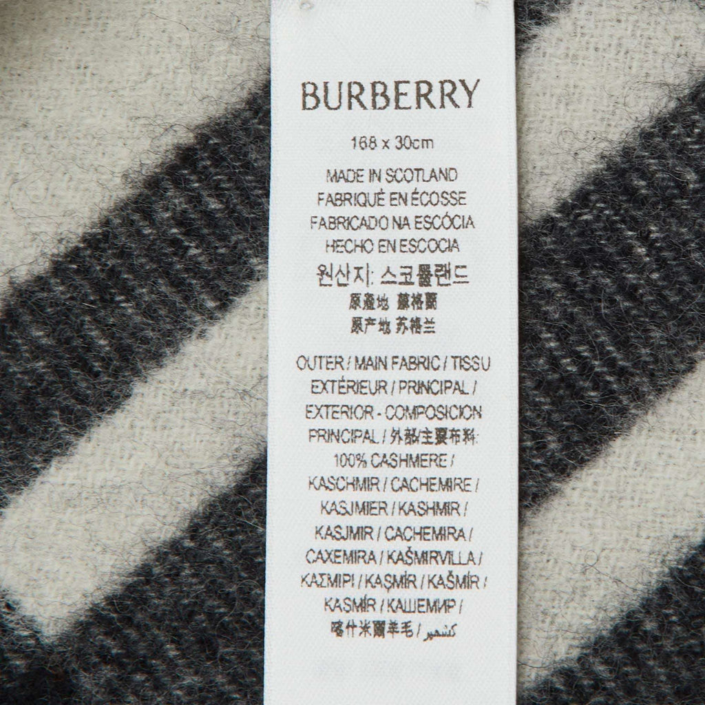 Burberry Monochrome Bias Check Cashmere Fringe Scarf