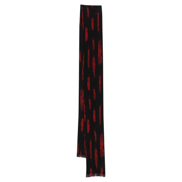 Roberto Cavalli Black Plumage Print Silk Scarf