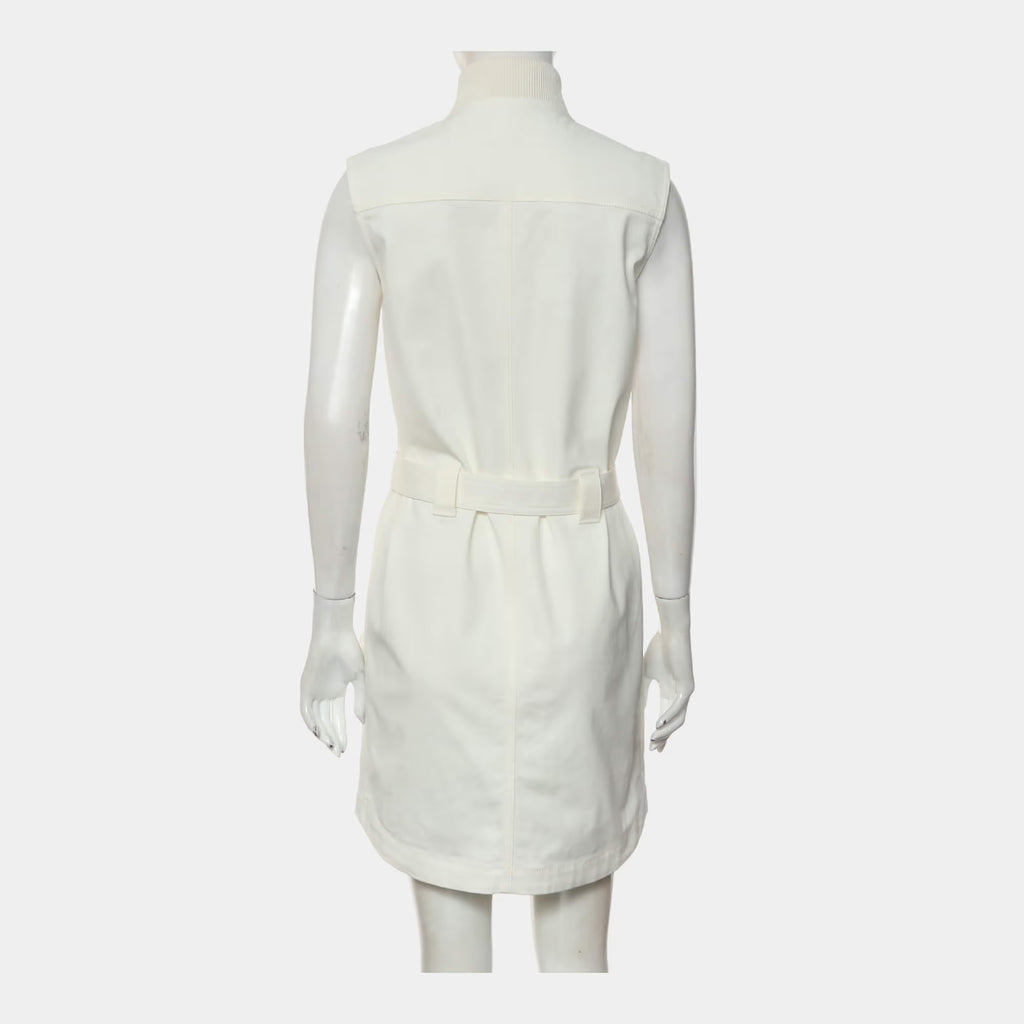 Hermes Cotton Blanc Nature Equestre Dire Zip-Up Sleeveless Dress FR 34