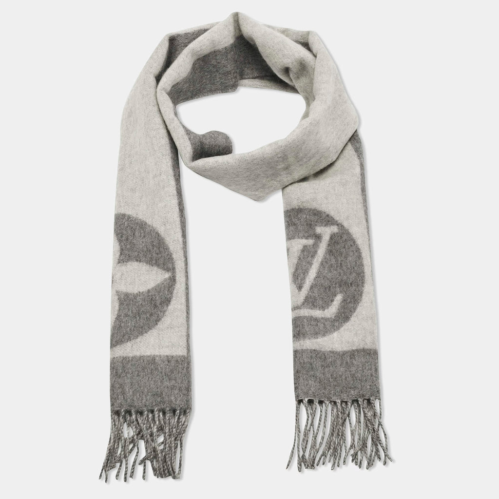Louis Vuitton Grey Monogram Detail Wool Cardiff Scarf