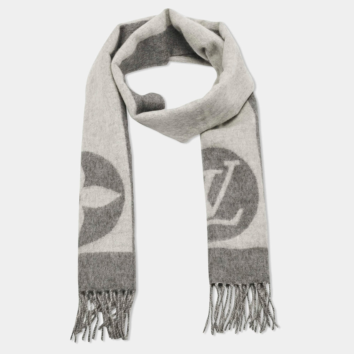 Louis Vuitton Grey Monogram Detail Wool Cardiff Scarf