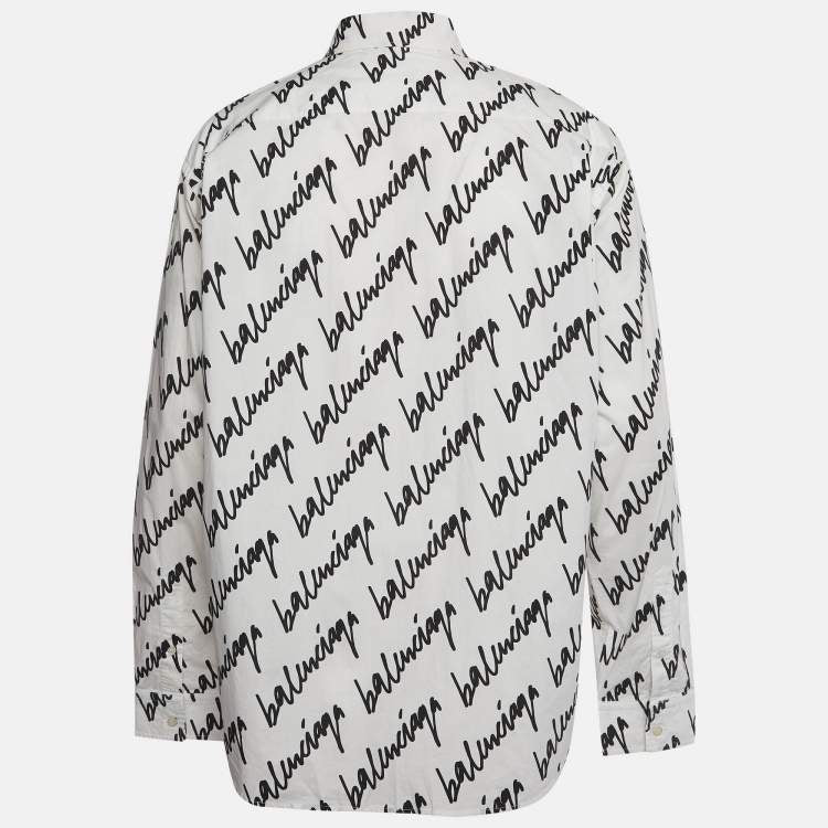 Balenciaga Unisex Monochrome New Scribble Print Cotton Button Down Shirt XS