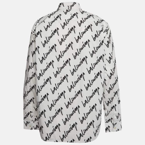Balenciaga Unisex Monochrome New Scribble Print Cotton Button Down Shirt XS
