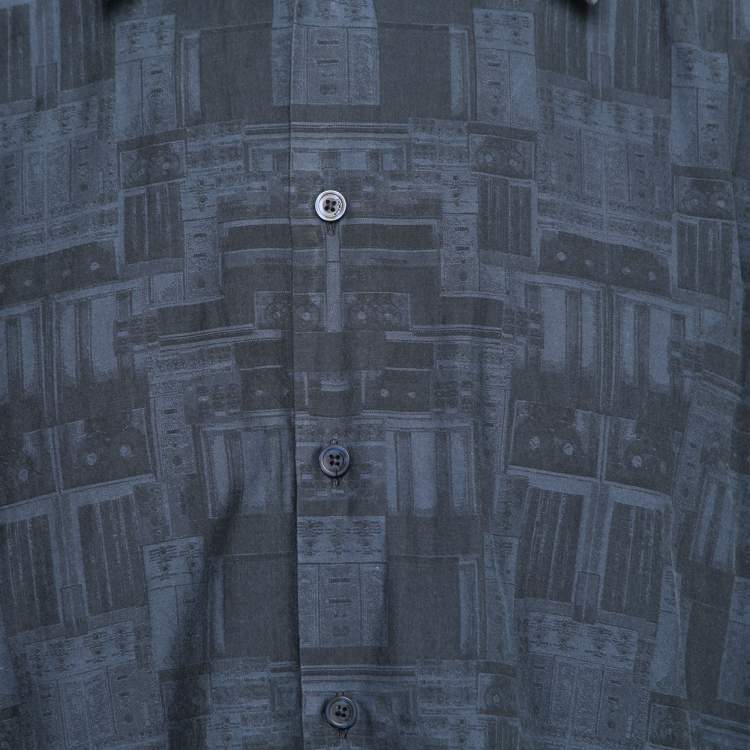 Givenchy Dark Blue Printed Cotton Button Front Shirt XL