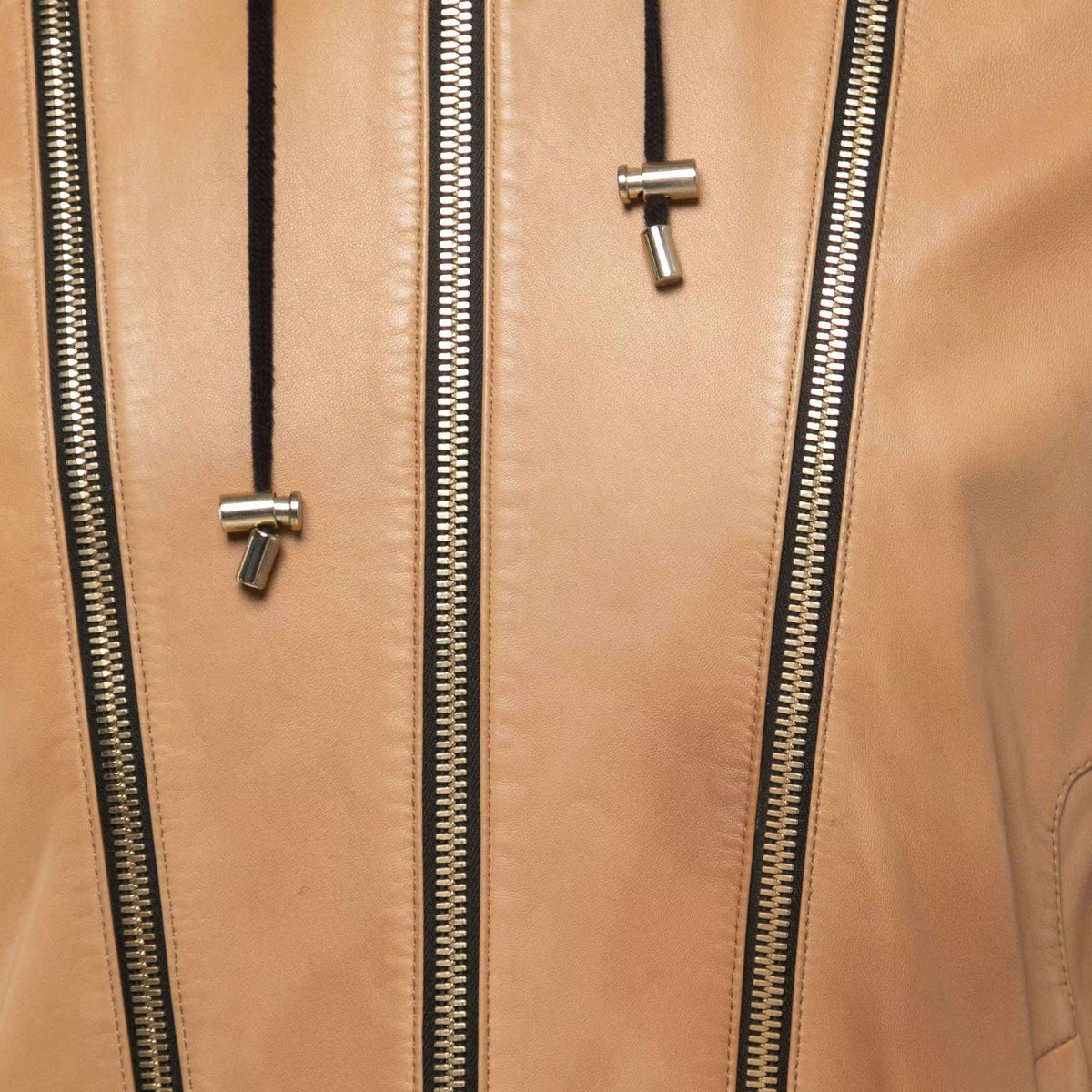 Balmain Beige Lambskin Leather Hooded Jacket 2XL
