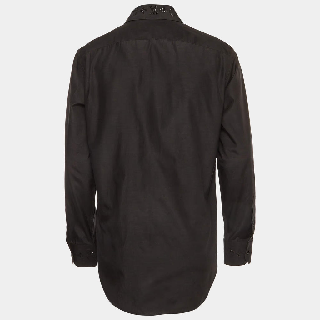 Louis Vuitton Black Logo Sequin Embroidered Poplin Long Sleeve Shirt M