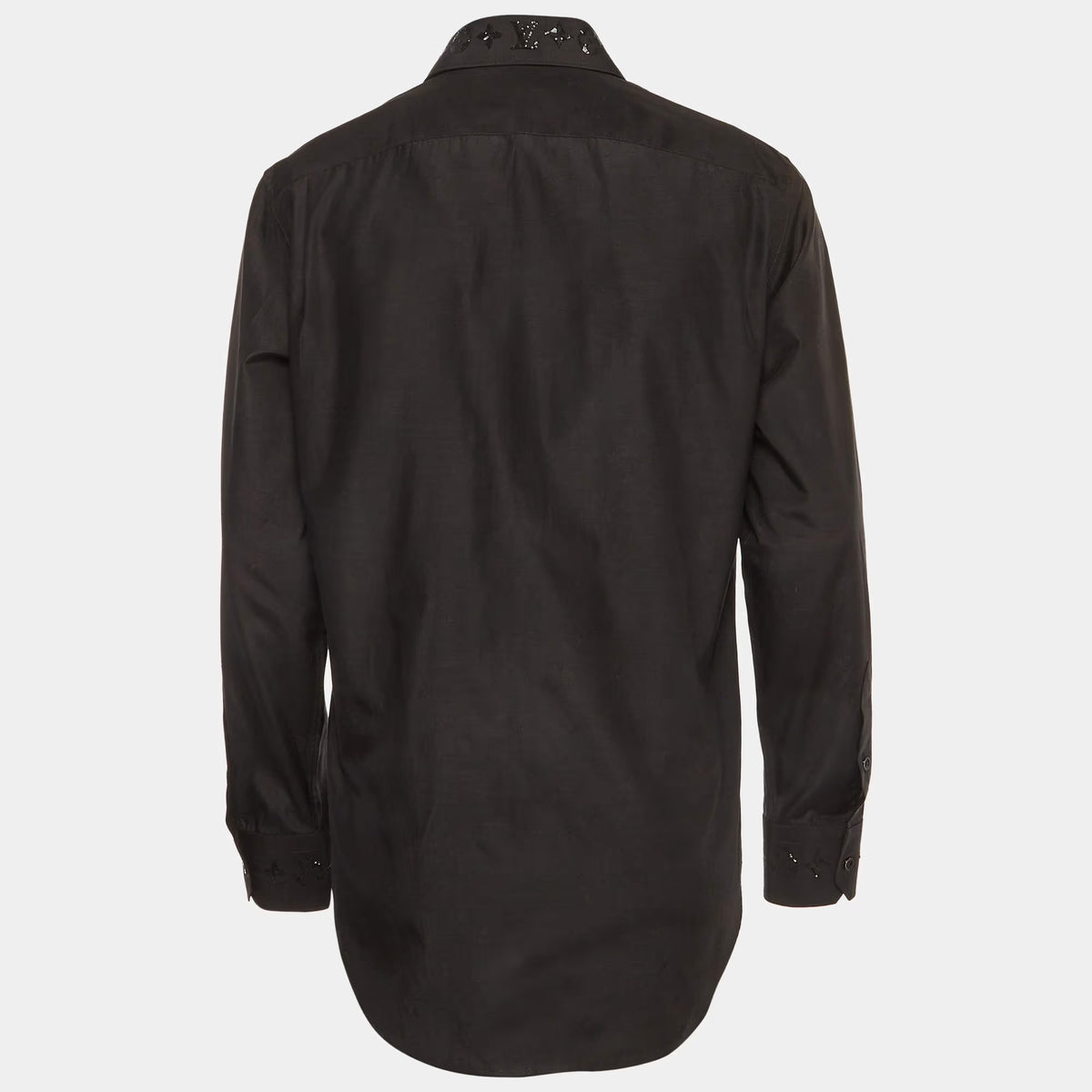 Louis Vuitton Black Logo Sequin Embroidered Poplin Long Sleeve Shirt M