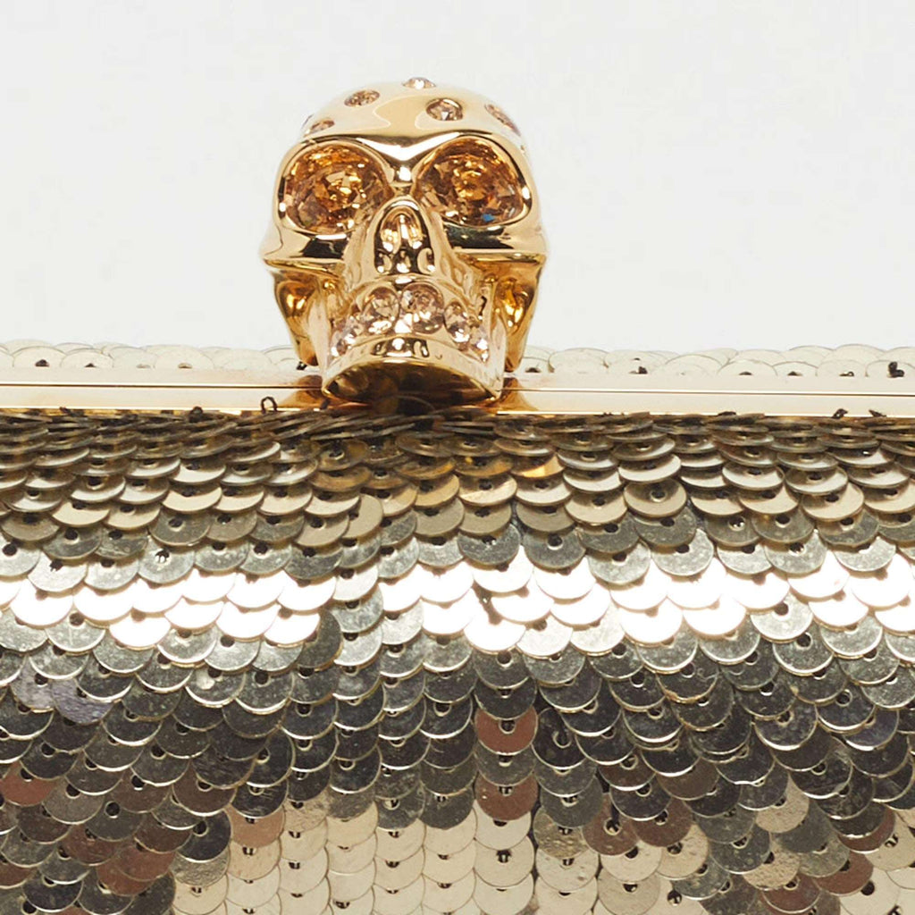 Alexander McQueen Skull Crystal Gold Sequin Box Clutch