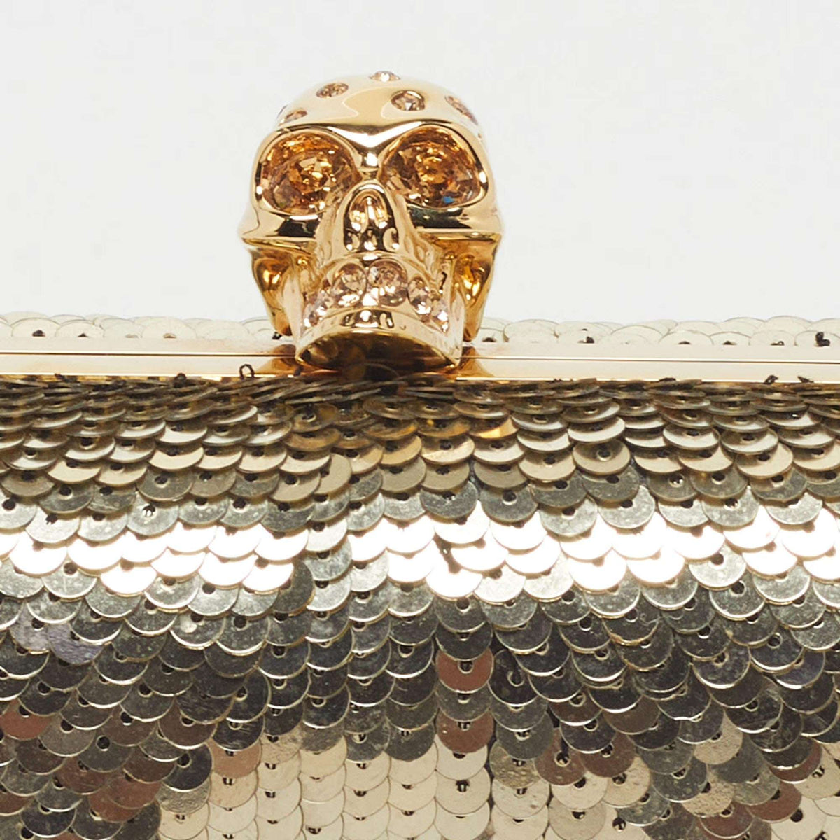 Alexander McQueen Skull Crystal Gold Sequin Box Clutch