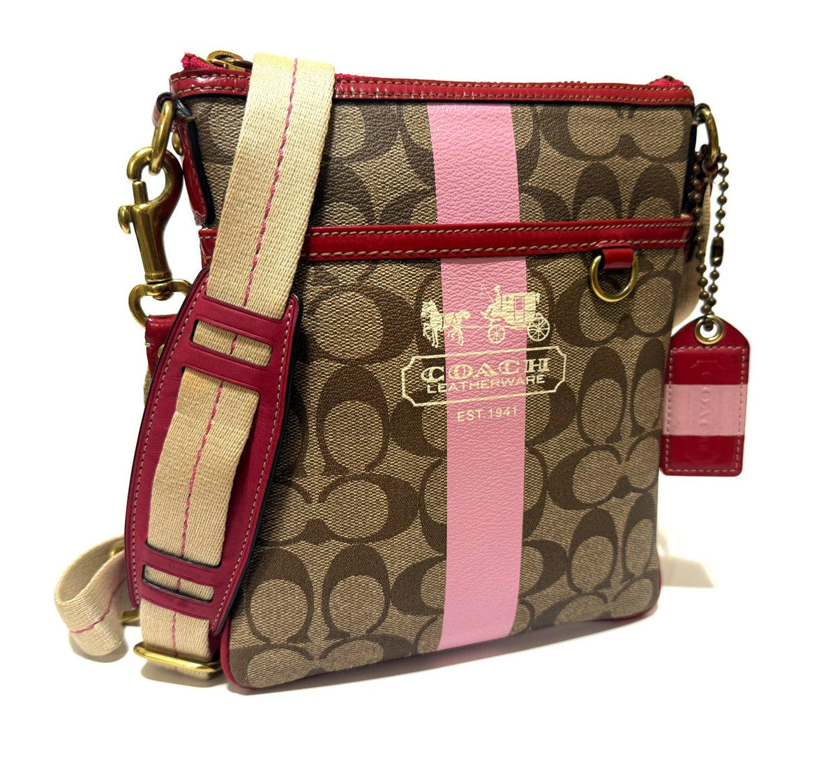 Coach pre-owned  Heritage Signature Canvas Striped Crossbody Women’s Bag Pre Owned