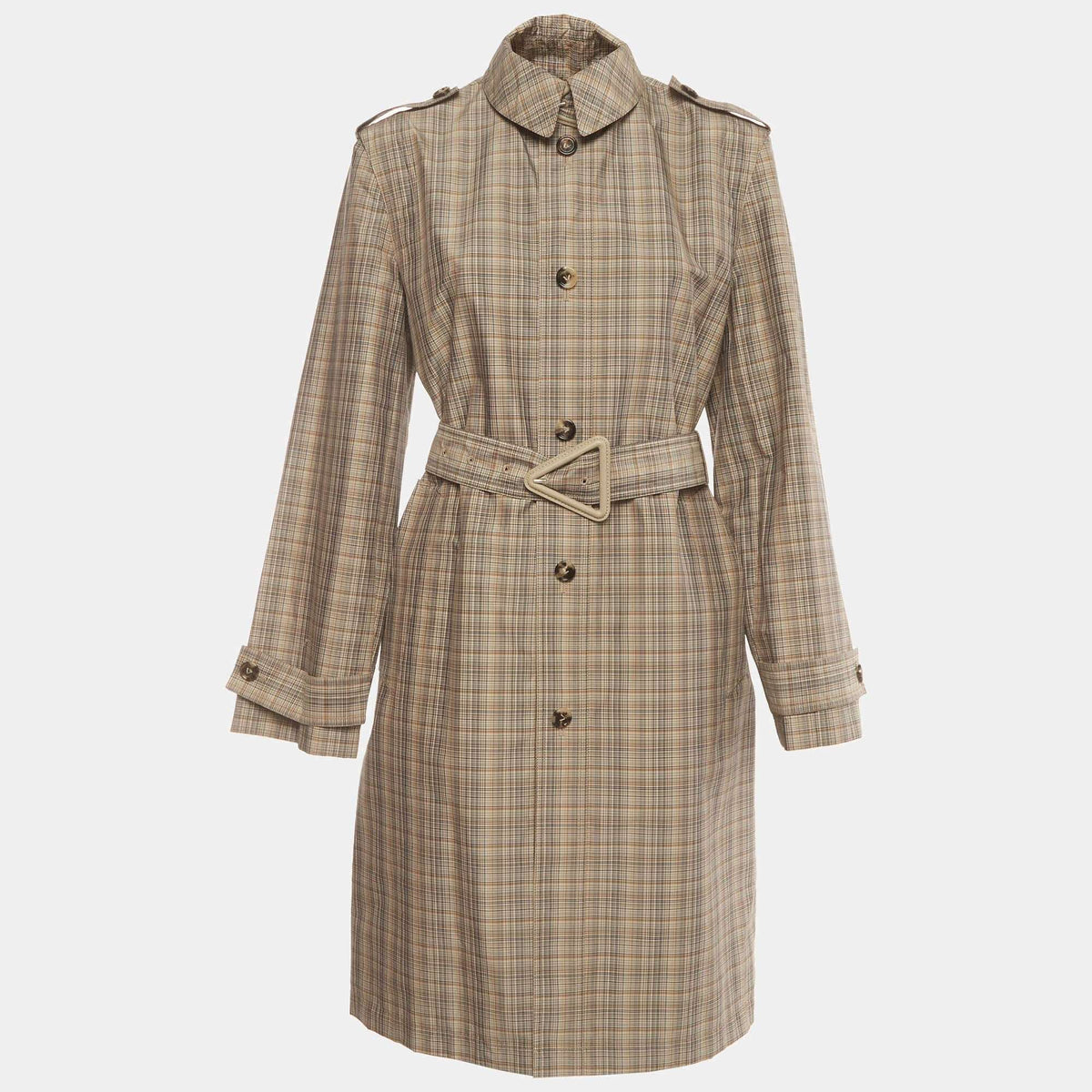 Bottega Veneta Oak/Olive Check Poplin Water-Repellent Midi Coat S