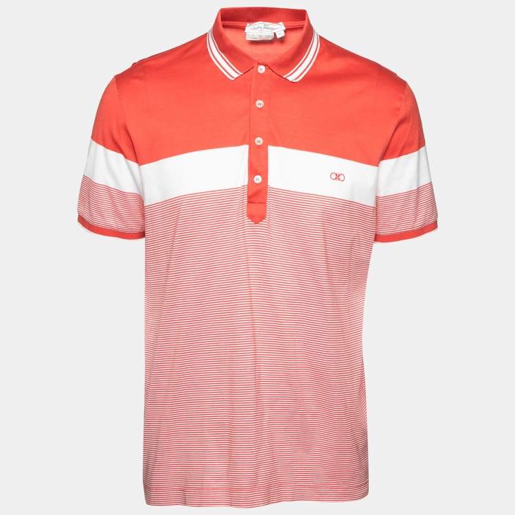 Salvatore Ferragamo Coral Stripe Polo T-Shirt XL