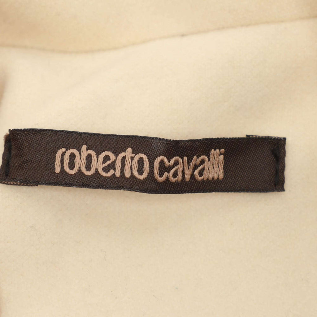 Roberto Cavalli Cream Wool Blend Belted Studded Trench Coat L