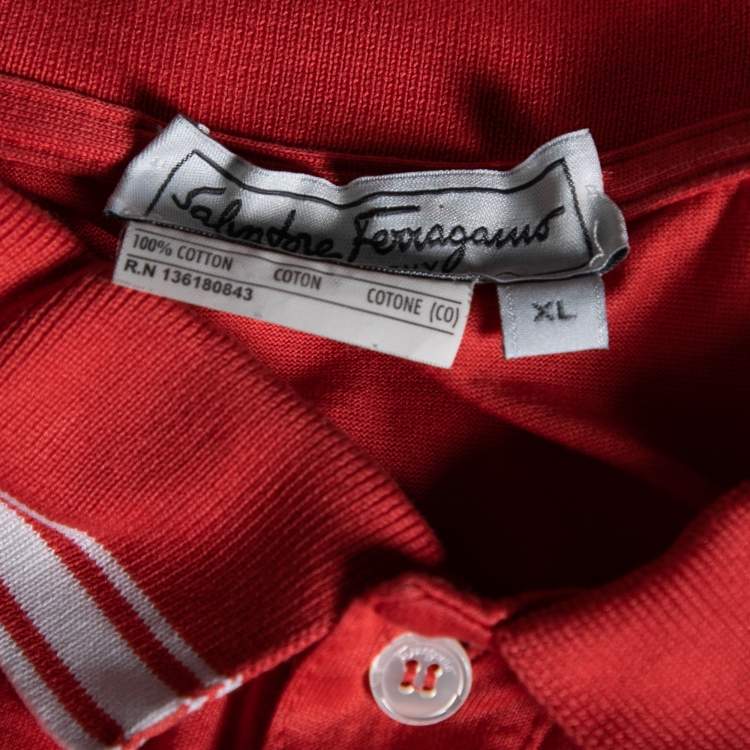 Salvatore Ferragamo Coral Stripe Polo T-Shirt XL