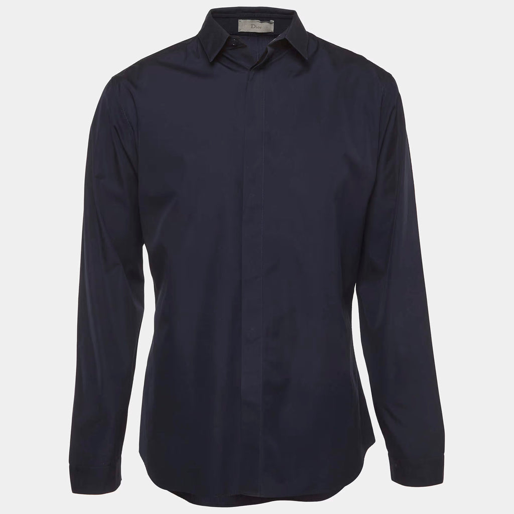 Dior Homme Navy Blue Cotton Poplin Shirt XL