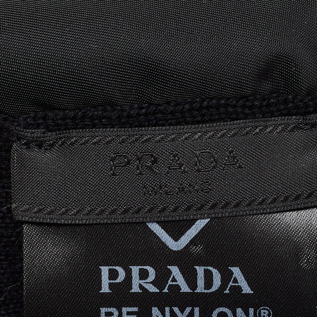 Prada Black Padded Re-Nylon and Wool Triangle Logo Scarf