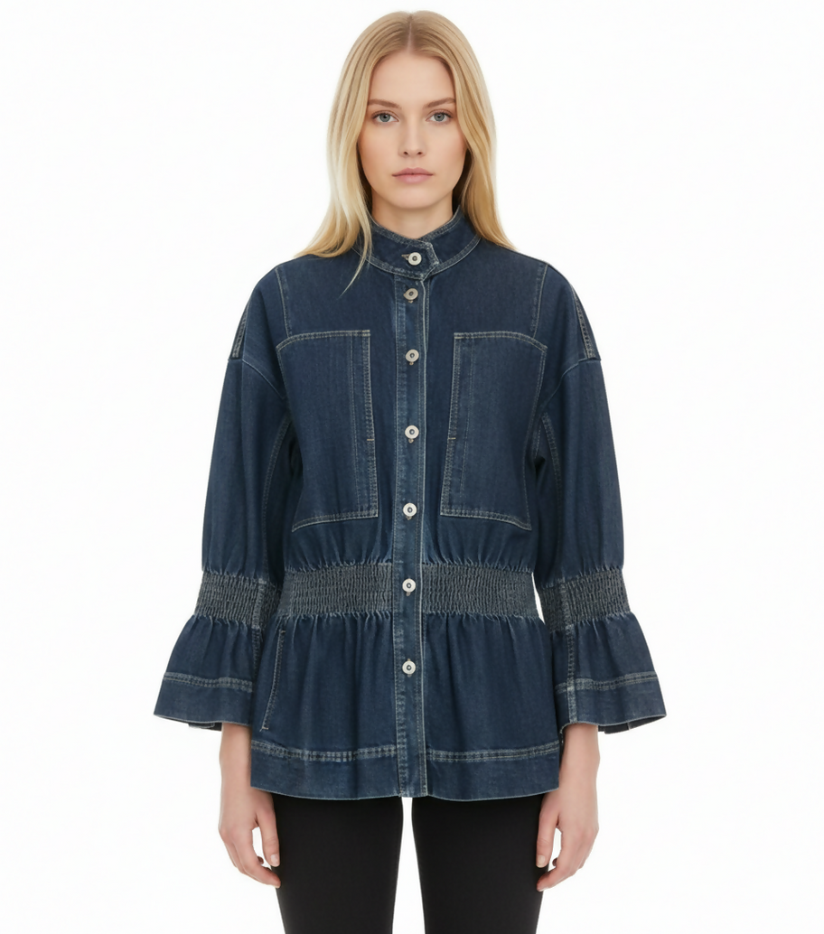 Stella McCartney Pre Owned Smocked Denim Jacket - Dark Wash Blue (Size 38)