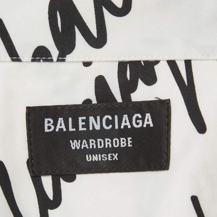 Balenciaga Unisex Monochrome New Scribble Print Cotton Button Down Shirt XS