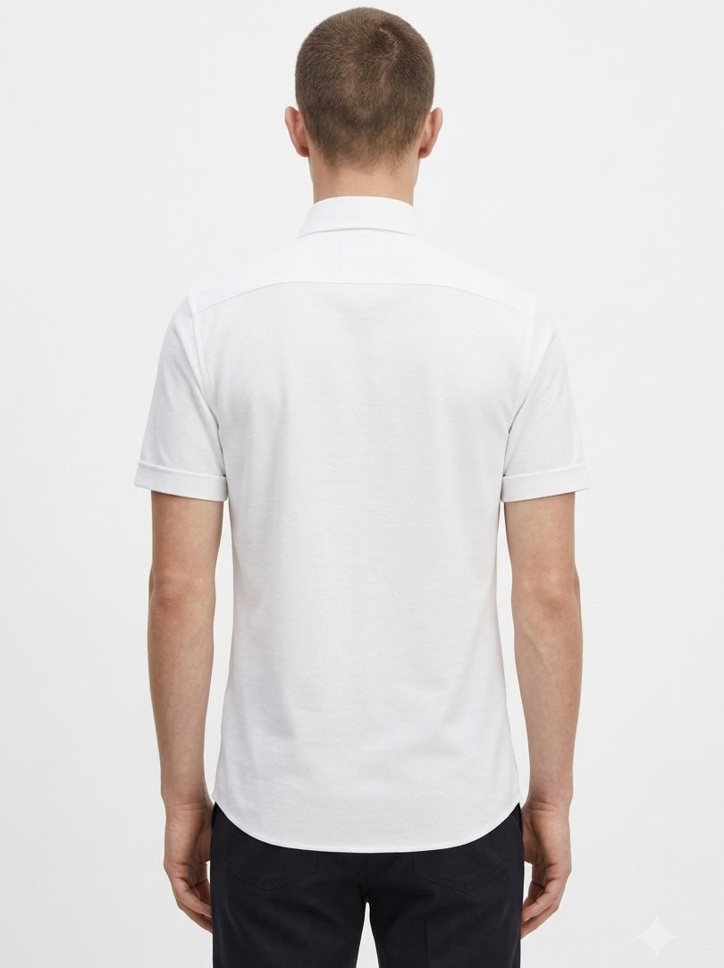 BOSS Tailored Italian Fabric Short-Sleeve Button-Up Shirt - Bright White
