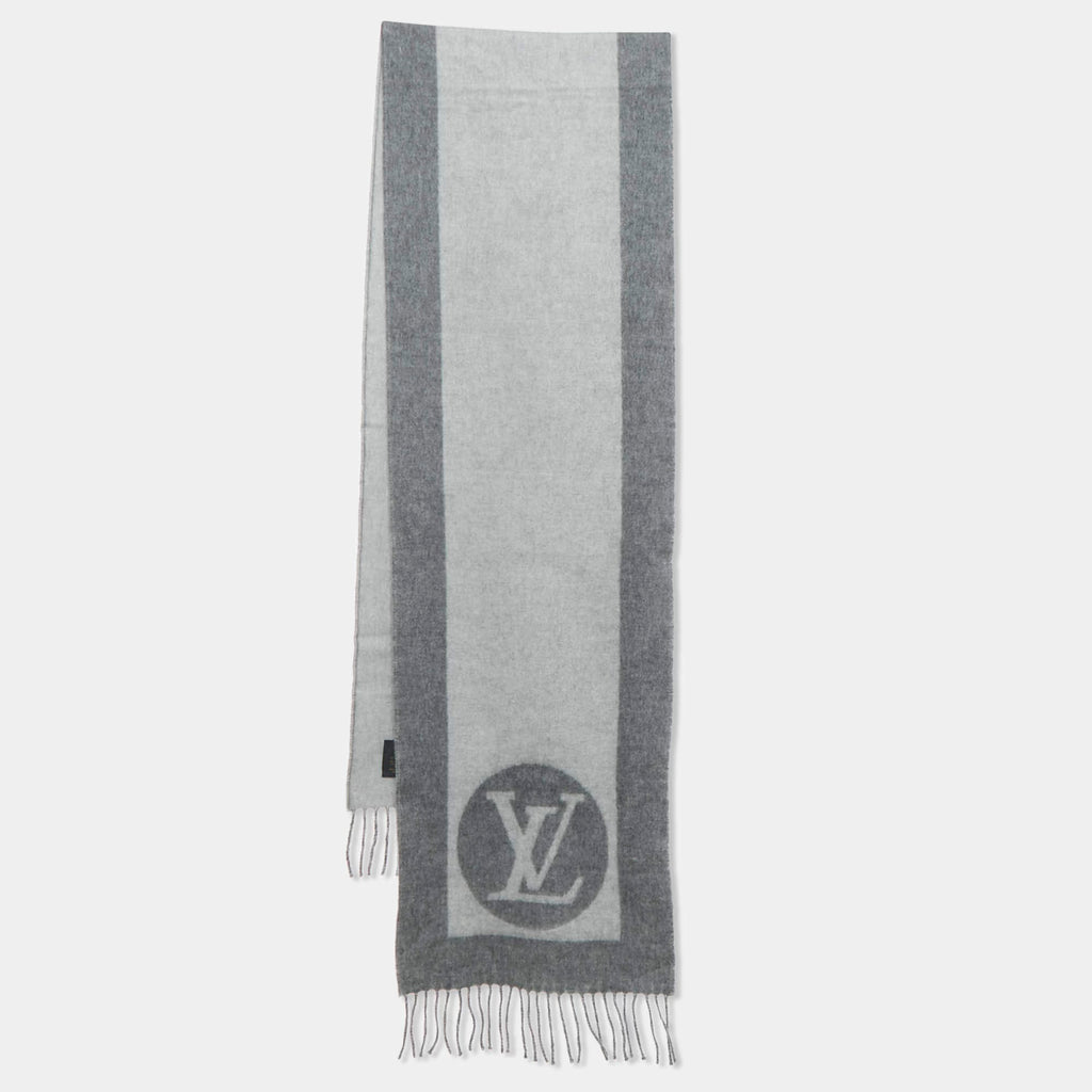 Louis Vuitton Grey Monogram Detail Wool Cardiff Scarf
