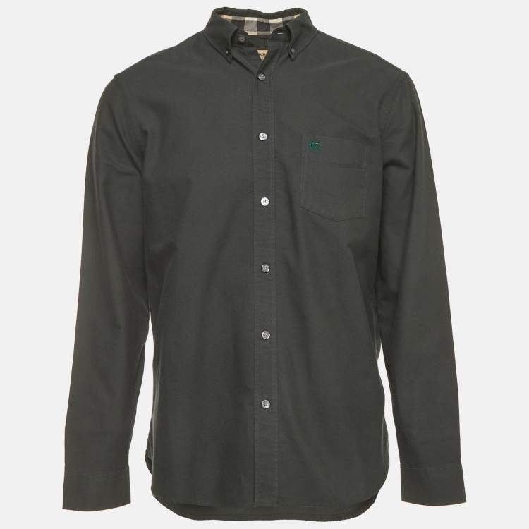 Burberry Green Logo Embroidered Cotton Button Down Shirt XL