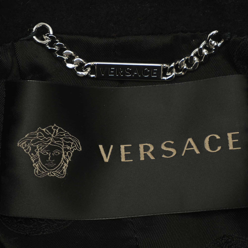 Versace Black Wool Blend Double Breasted Belted Overcoat L