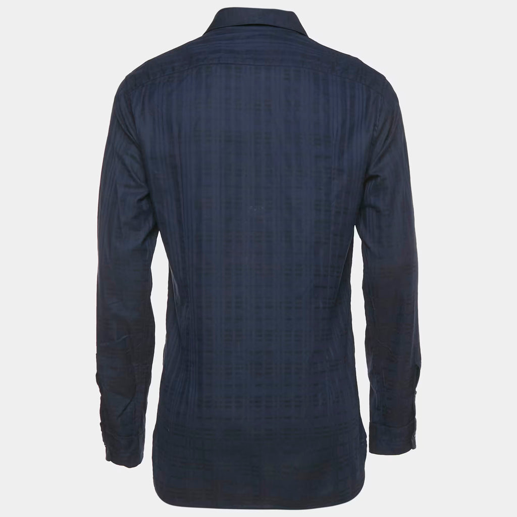 Burberry Navy Blue Checks Cotton Tailored Shirt L