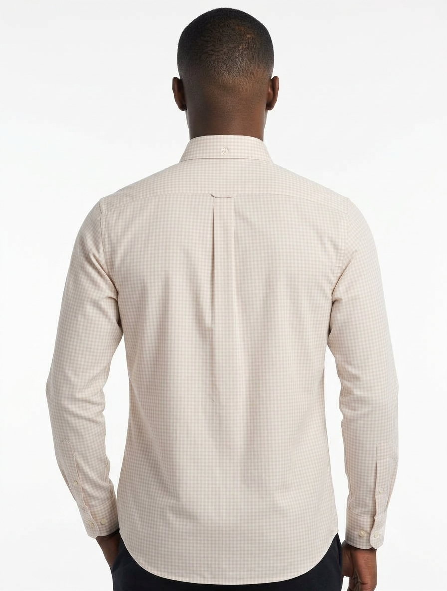 Brooks Brothers Gingham Check Button-Down Sport Shirt - Beige/White Pre-Owned