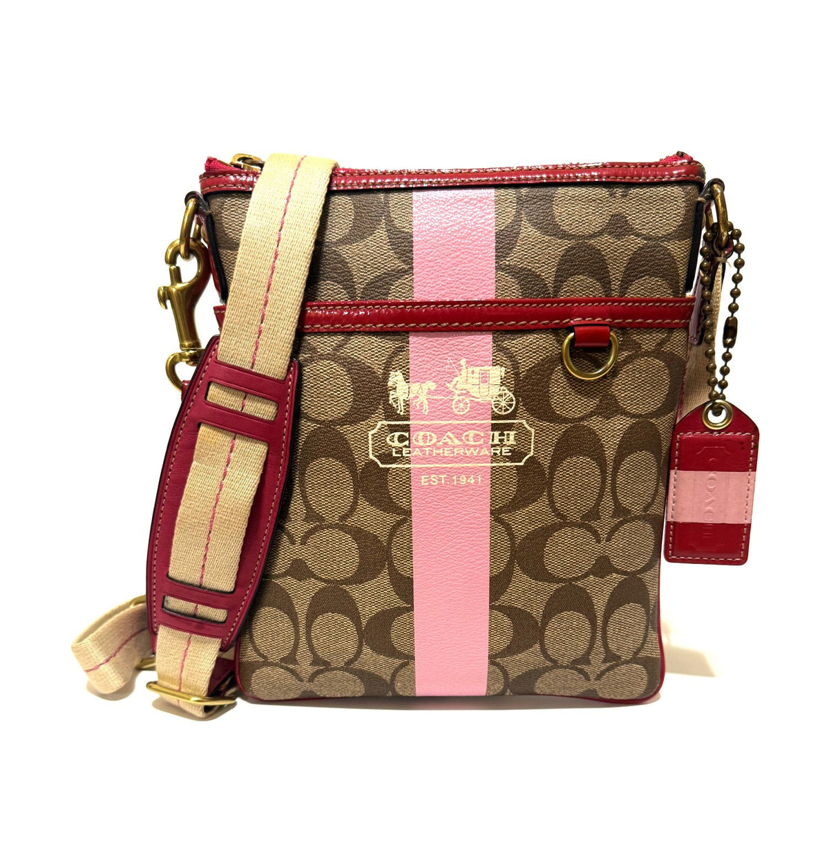 Coach pre-owned  Heritage Signature Canvas Striped Crossbody Women’s Bag Pre Owned
