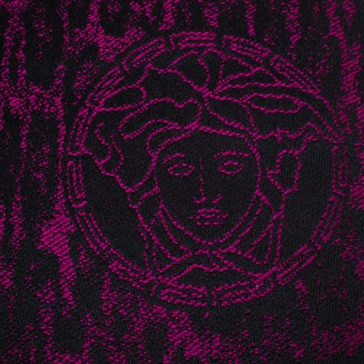 Versace Purple Striped Medusa Patterned Wool Scarf