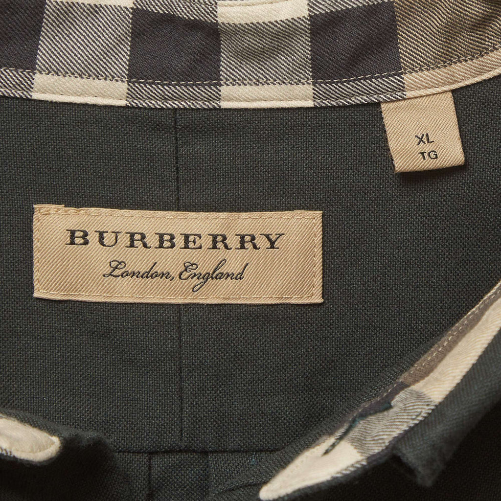 Burberry Green Logo Embroidered Cotton Button Down Shirt XL