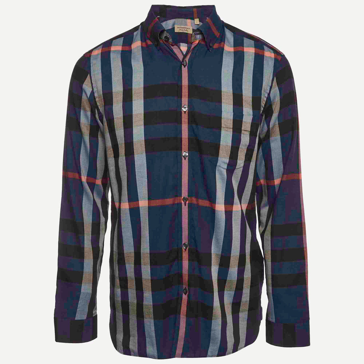 Burberry Blue Checked Cotton Button Up Shirt L