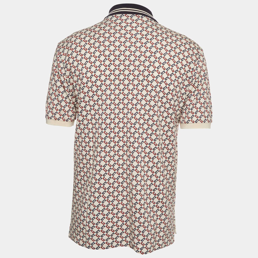 Gucci Cream Geometric G Cotton Polo T-Shirt S