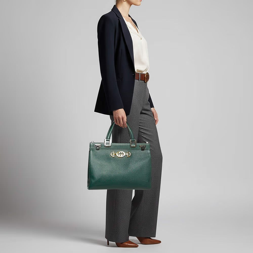Gucci Zumi Medium Green Leather Tote