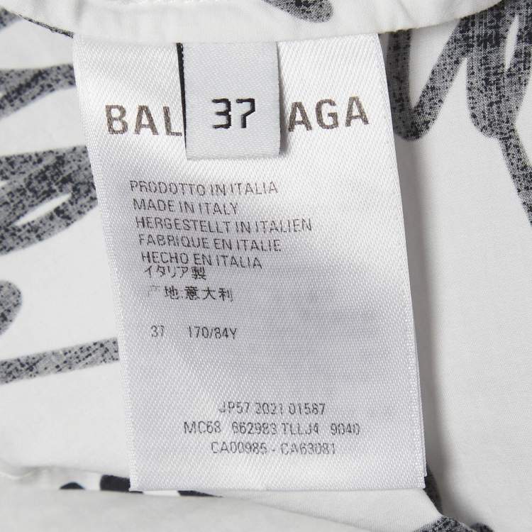Balenciaga Unisex Monochrome New Scribble Print Cotton Button Down Shirt XS