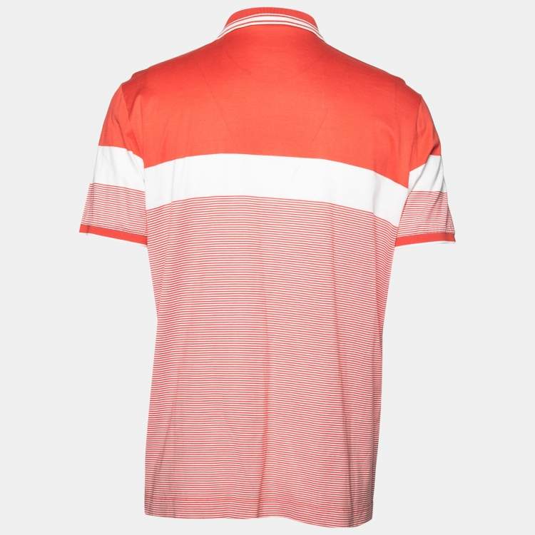 Salvatore Ferragamo Coral Stripe Polo T-Shirt XL